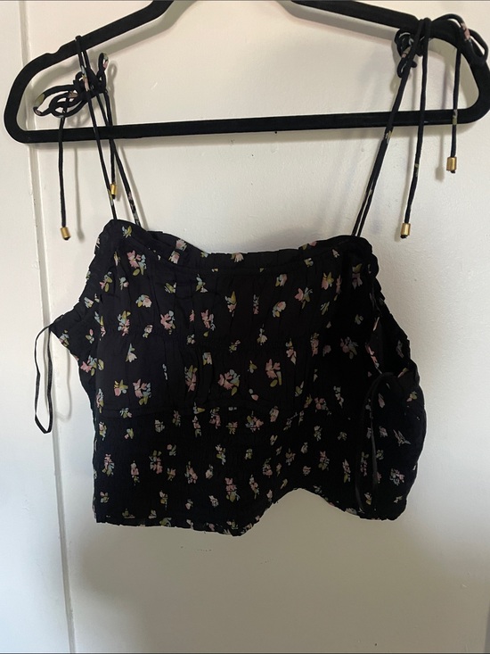Free People Tops - Free People Black Floral Smocked Crop Top